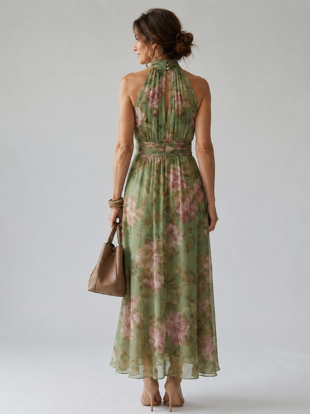 Serena | Vestido Midi con Estampado Floral y Cuello Halter