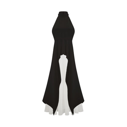 Noir | Vestido halter bicolor de caída fluida