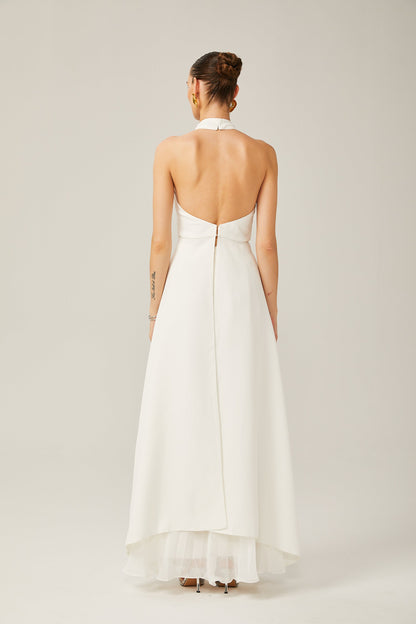 Noir | Vestido halter bicolor de caída fluida