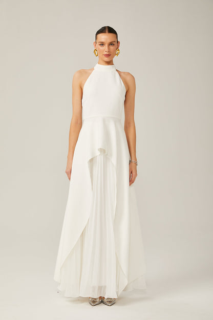Noir | Vestido halter bicolor de caída fluida