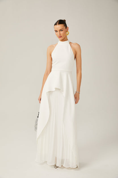 Noir | Vestido halter bicolor de caída fluida