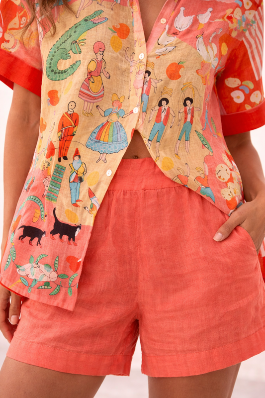 Paola | Conjunto elegante de lino y algodón con short.