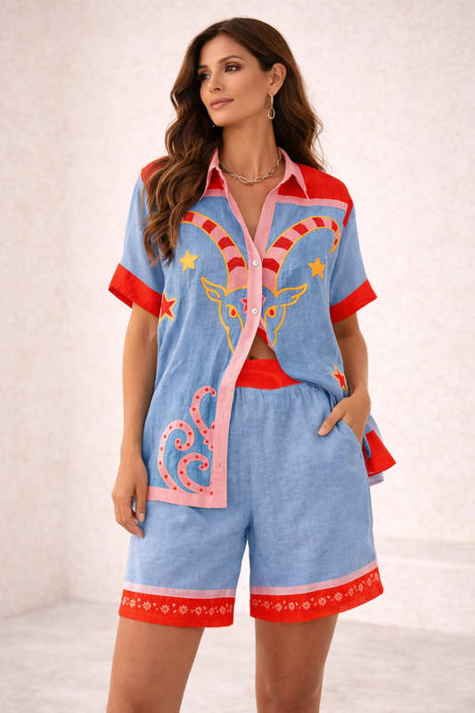 Marjorie | Conjunto elegante de lino y algodón con short