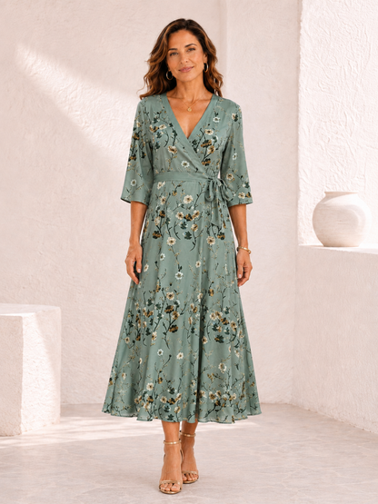 Selora | Vestido maxi halter floral de caída fluida