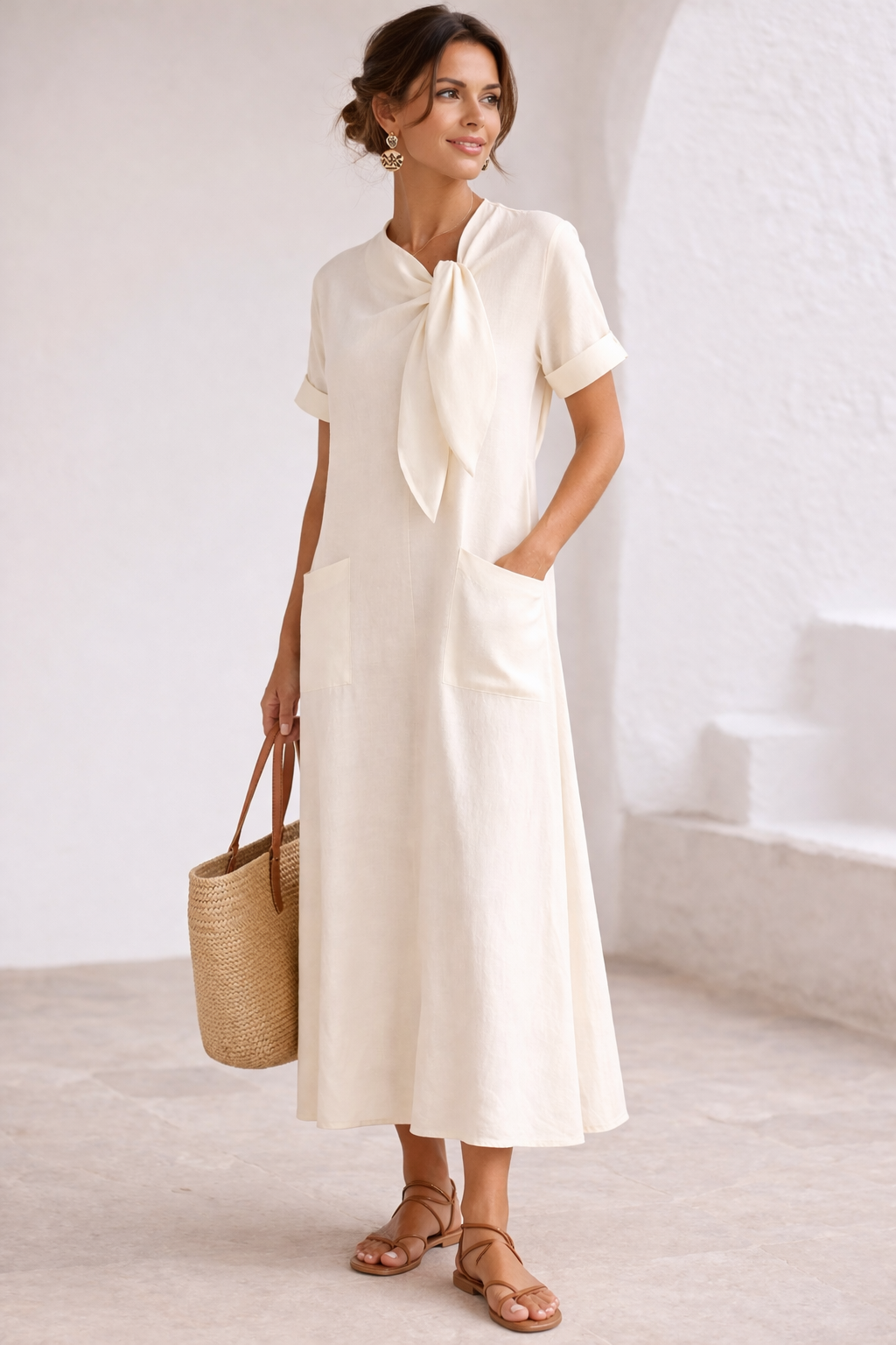 Fleur | Vestido elegante con lazo y bolsillos.