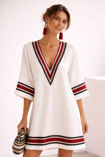 Nina | Vestido de playa elegante estampado en negro y rojo