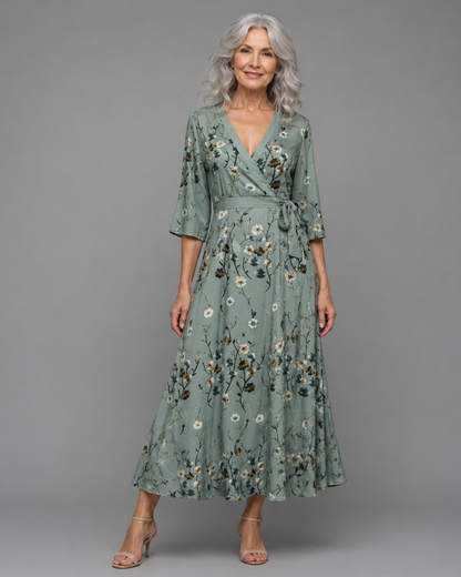 Selora | Vestido maxi halter floral de caída fluida