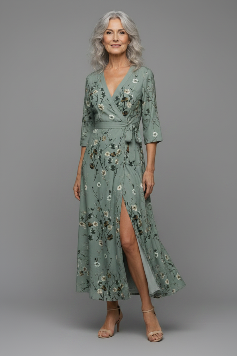 Selora | Vestido maxi halter floral de caída fluida
