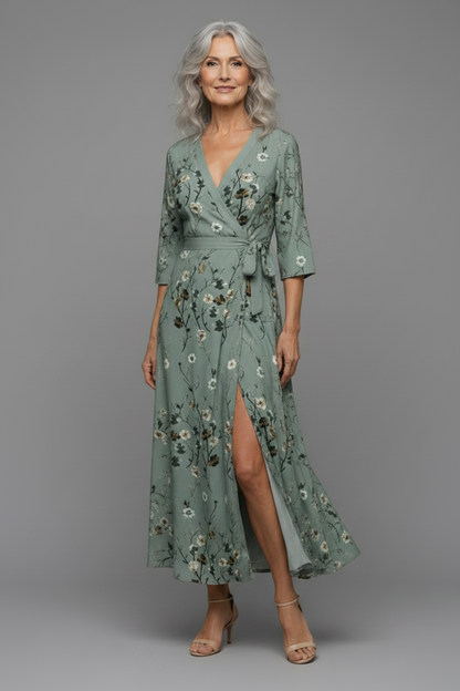 Selora | Vestido maxi halter floral de caída fluida