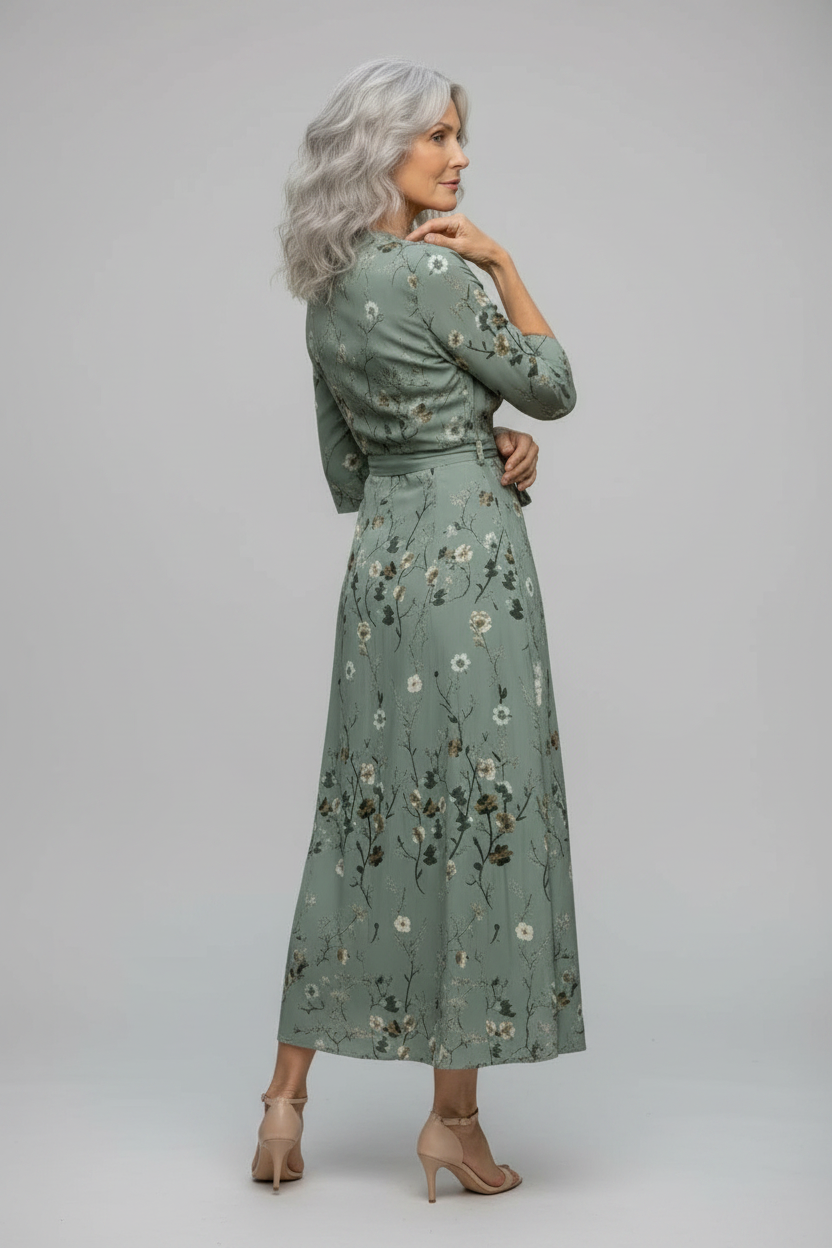 Selora | Vestido maxi halter floral de caída fluida
