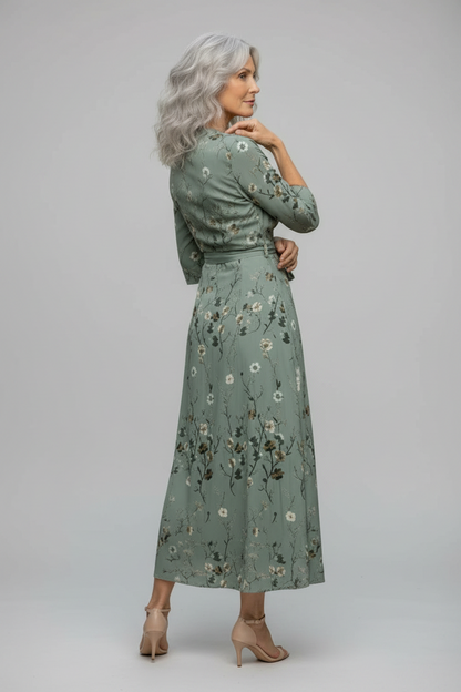 Selora | Vestido maxi halter floral de caída fluida