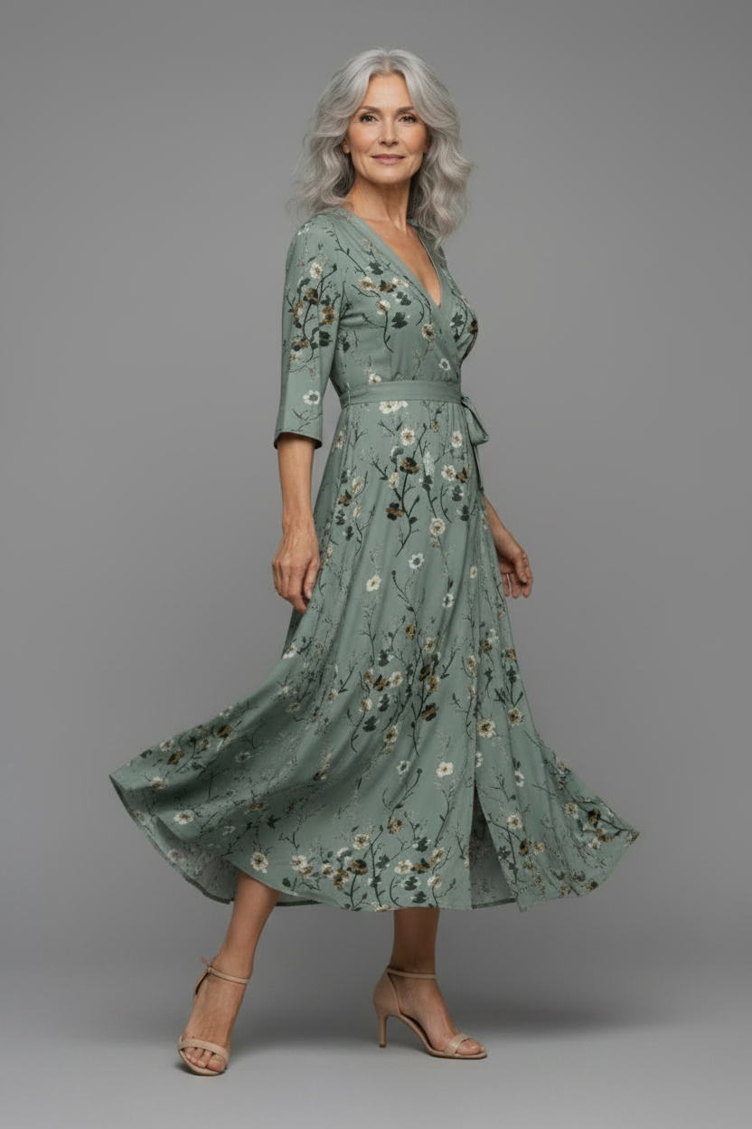 Selora | Vestido maxi halter floral de caída fluida
