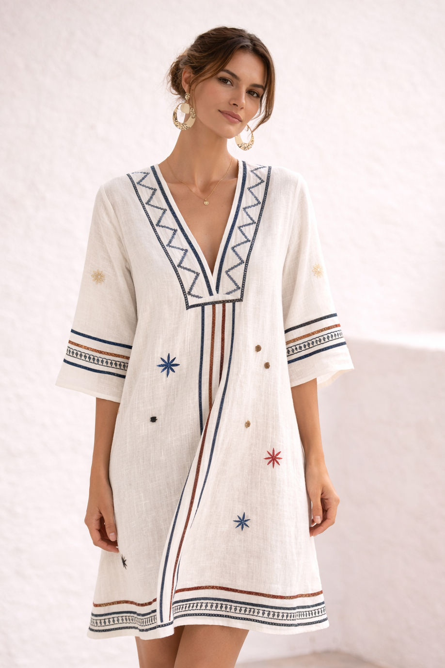 Naomi | Vestido de playa elegante azul con detalle dorado